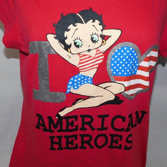 2011 Betty Boop I LOVE American Heros Red Girls' XL 16-18 T Shirt - Picture 2 of 6